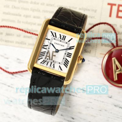AF Factory Replica Small Cartier Tank Solo Gold Automatic Watch Leather Strap 